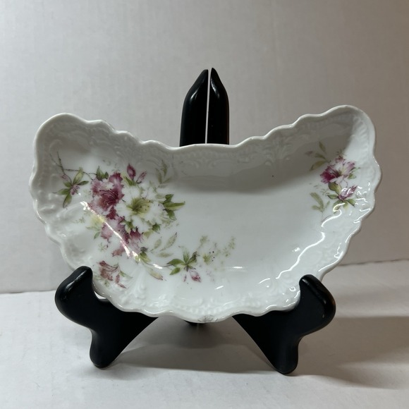 Other - German Bone Dish - Pink Flowers, Kidney Shaped, Porcelain